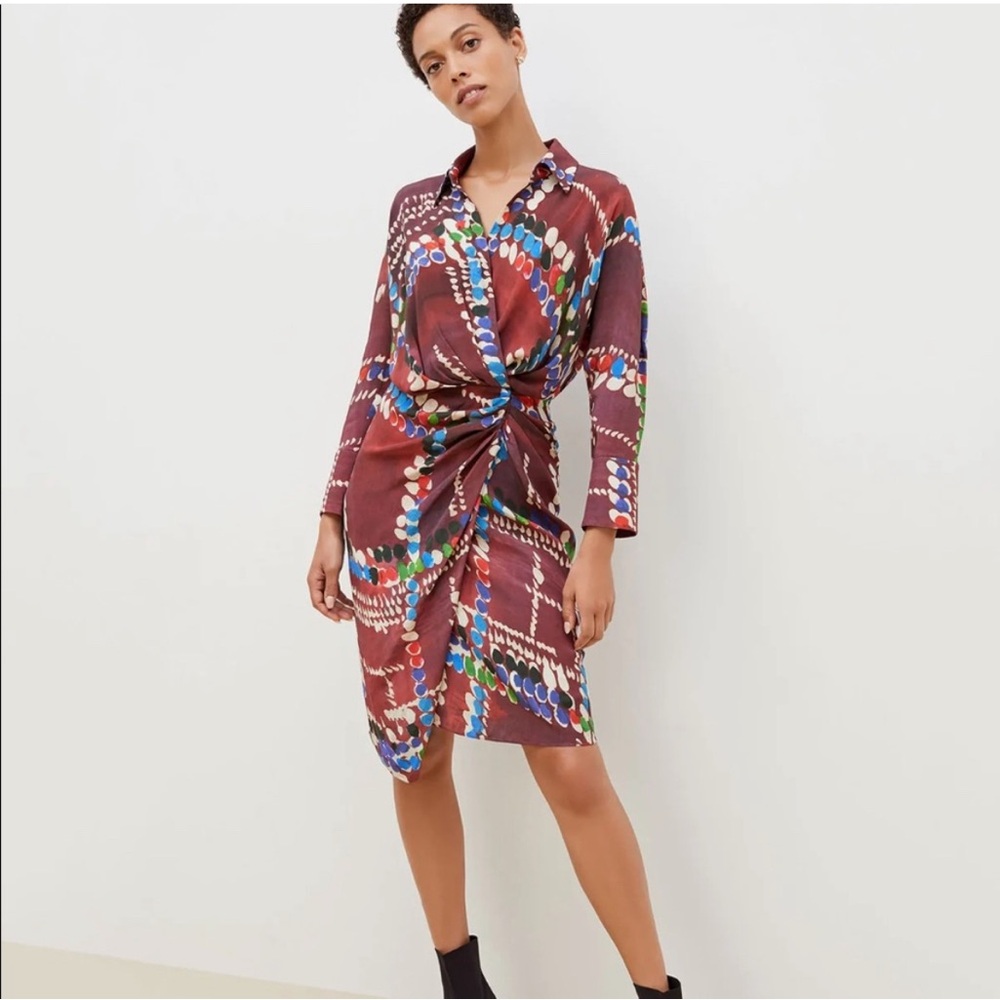MM Lafleur Brown Multicolor Long Sleeve Dress